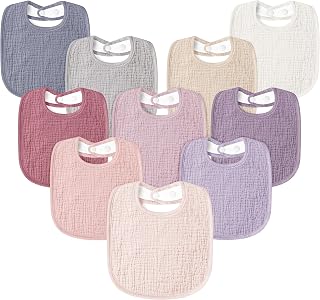 Susurration Muslin Baby Drool Bibs 10 Pack - Soft Adjustable Bandana Bibs, Unisex for Boys & Girls Newborn to 36 Months