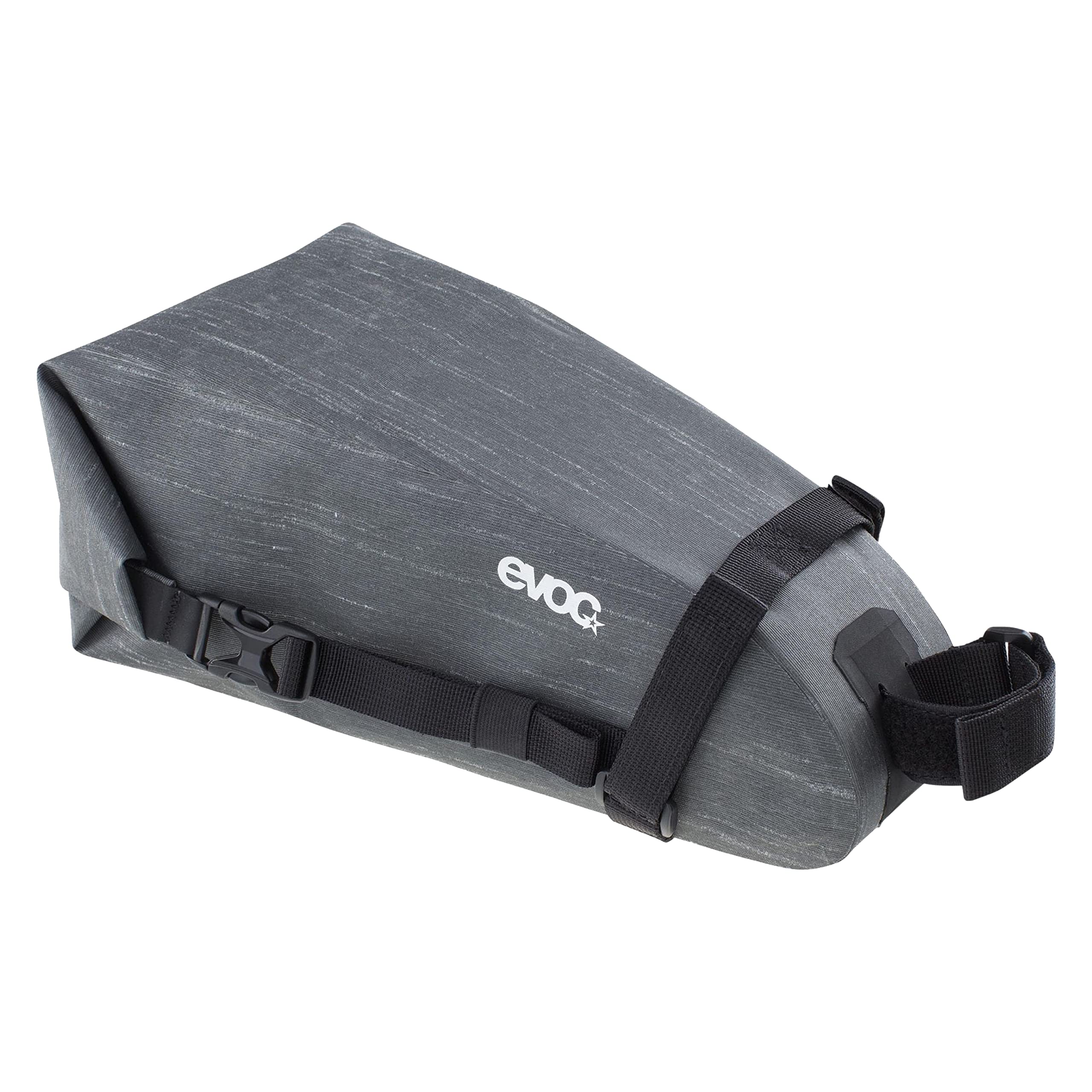 EVOC SEAT PACK WP 4, eenvoudige zadeltas (lichtgewicht fietsaccessoire, waterdichte fietstas, fietstas achteraan, afmetingen: 12 x 30 x 11 cm, gewicht: 220 g, volume: 4 l), Carbon Grey