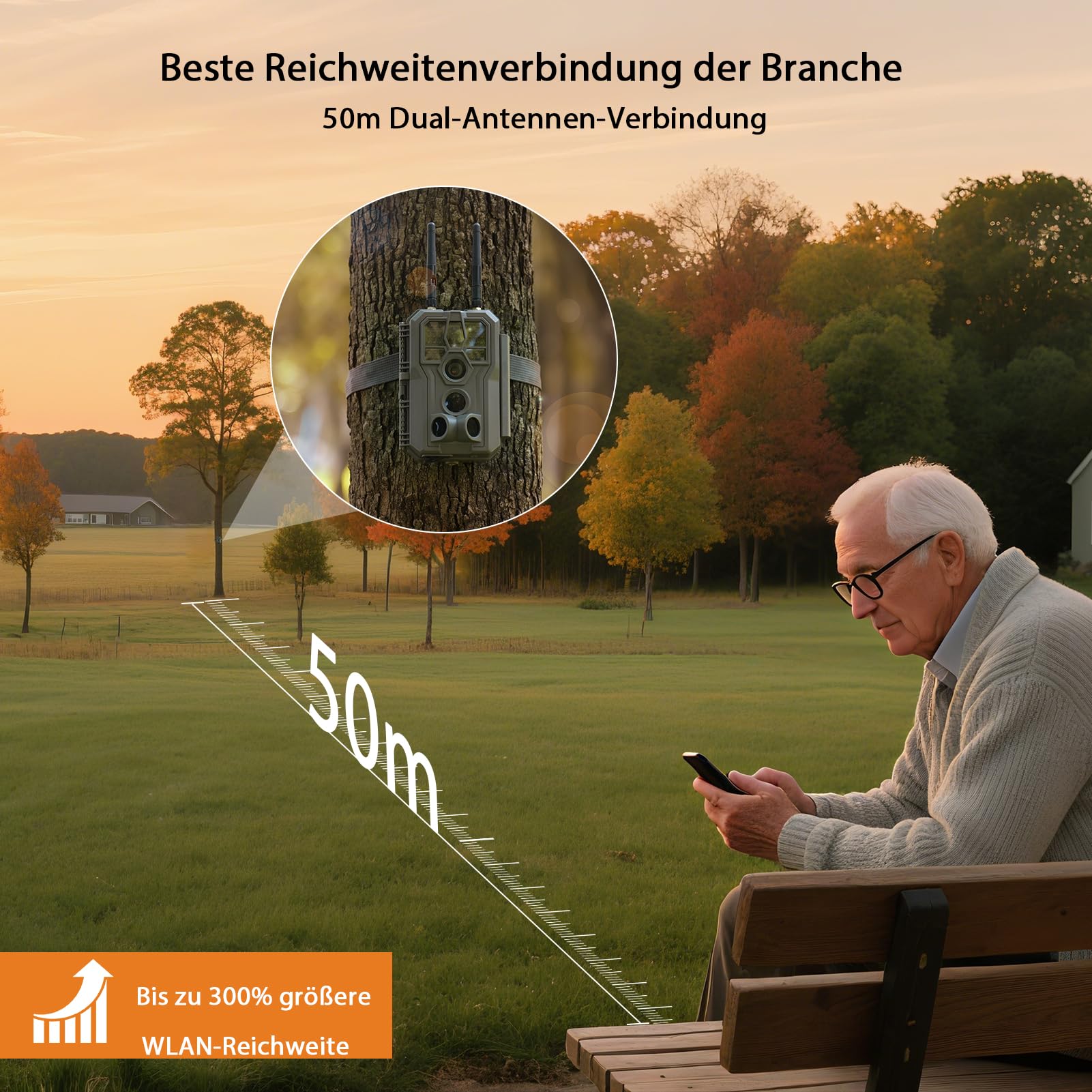 GardePro E8 2.0 Pro Wildkamera Doppelantenne WLAN mit 64GB SD Karte, 64MP H.264 4K Video Wiederaufladbare 7800mAh Akku, Mobilfunkübertragung, 30m Nachtsicht Bewegungsmelder 0,1s Trigge, IP66
