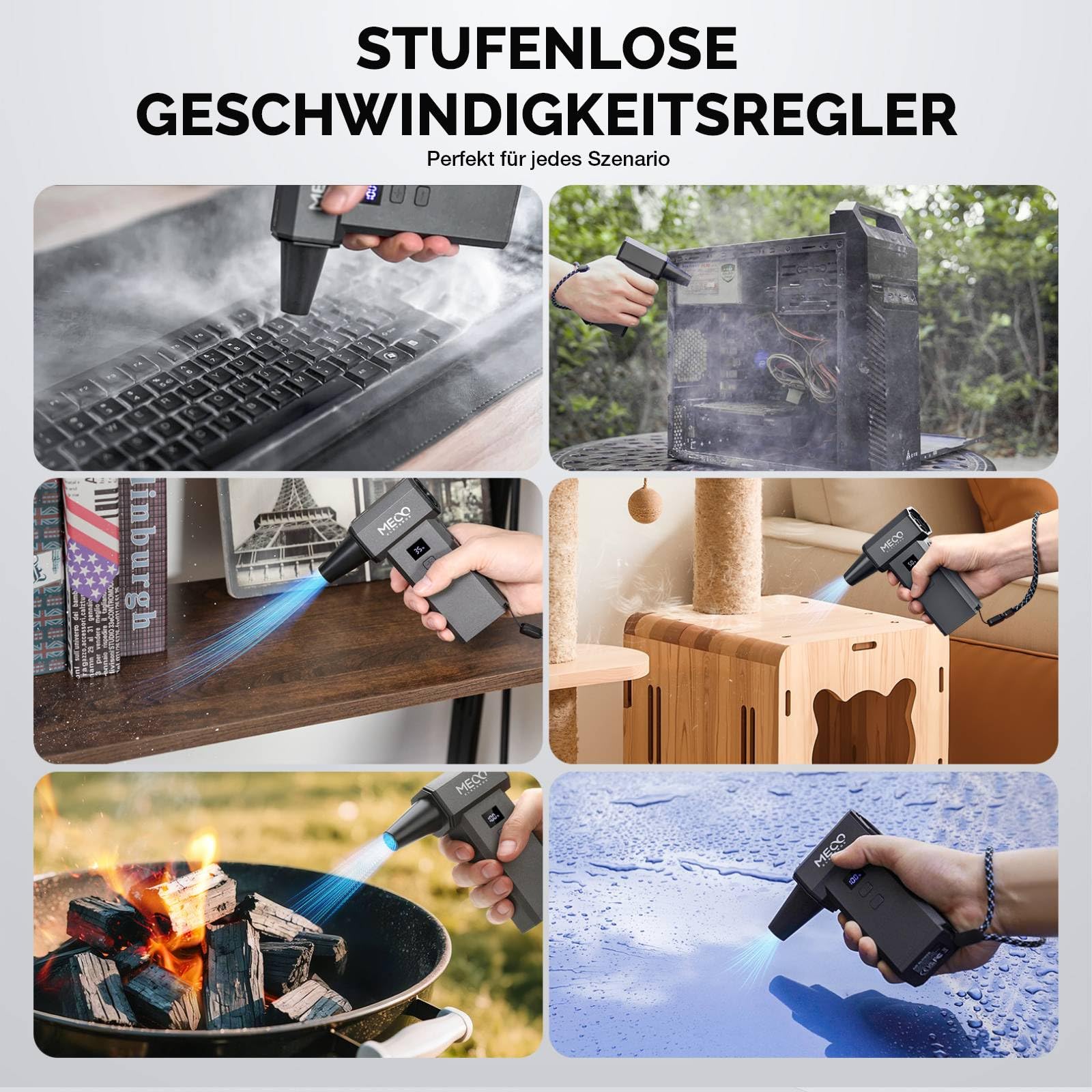 MECO ELEVERDE Elektrische Staubgebläse, 220.000 U/Min, 100-Gang mit LED-Display Akku Air Duster, Druckluftspray Dust Blower für PC Reinigungs Auto und Outdoor