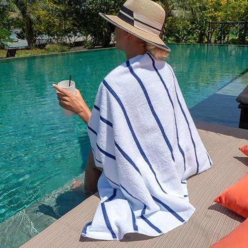 Miniatura 5 de Arkwright - Toallas de playa Las Rayas (paquete de 4) 100% algodón hilado en anillo, suave de secado rápido, toallas de baño blancas de 480 GSM,