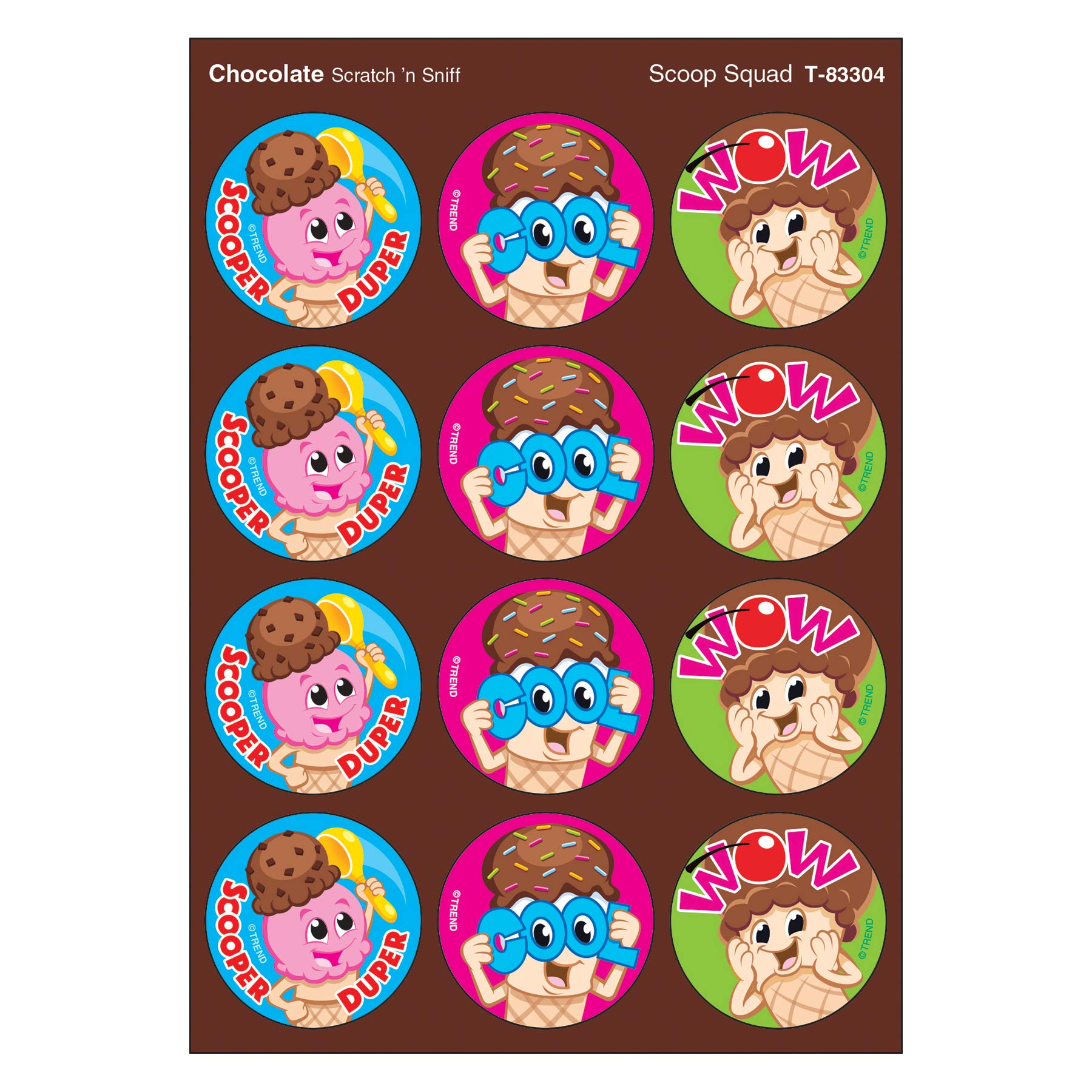 TREND enterprises, Inc. Scoop Squad/Chocolate Stinky Stickers, 48 Count, Multicolor, 1.25"
