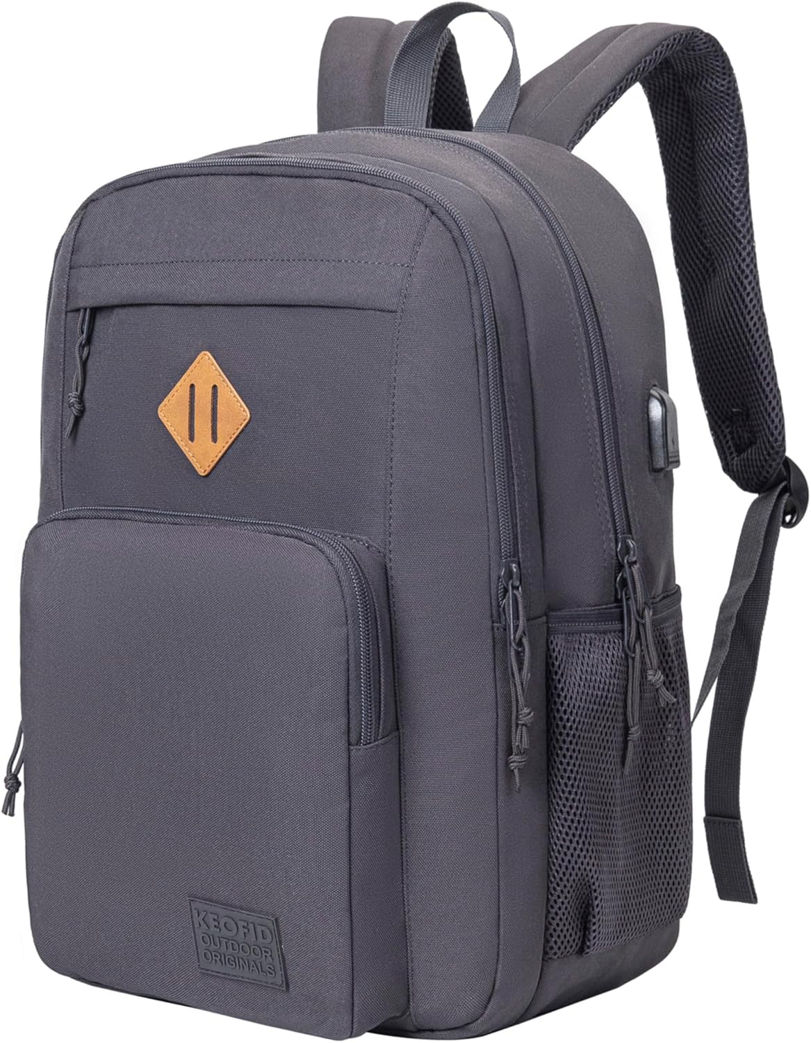KEOFID Classic Travel backpack for Men and Women, Anti Theft Laptop Backpack with USB Charging Port for Work, Large Bag for College, Water Resistent(Grey)