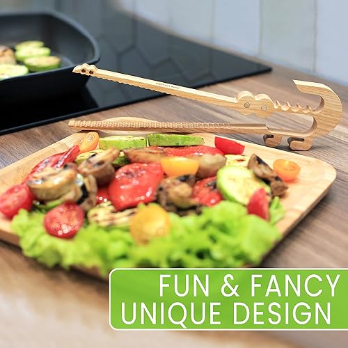 Miniatura 6 de Mr.Art Wood Long Wooden BBQ Tongs (Pack of 2), 11.8" Length - Made in Europe, Best for Grilled Meat, Steaks, Fruits, Vegetables or Bread & Toaster