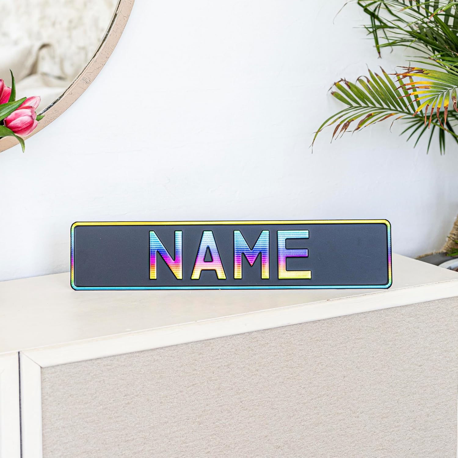 Custom Nameplate License Plate European Home Decor Metal Art Personalized Front Delete Interior Funny Gift Name Rainbow text