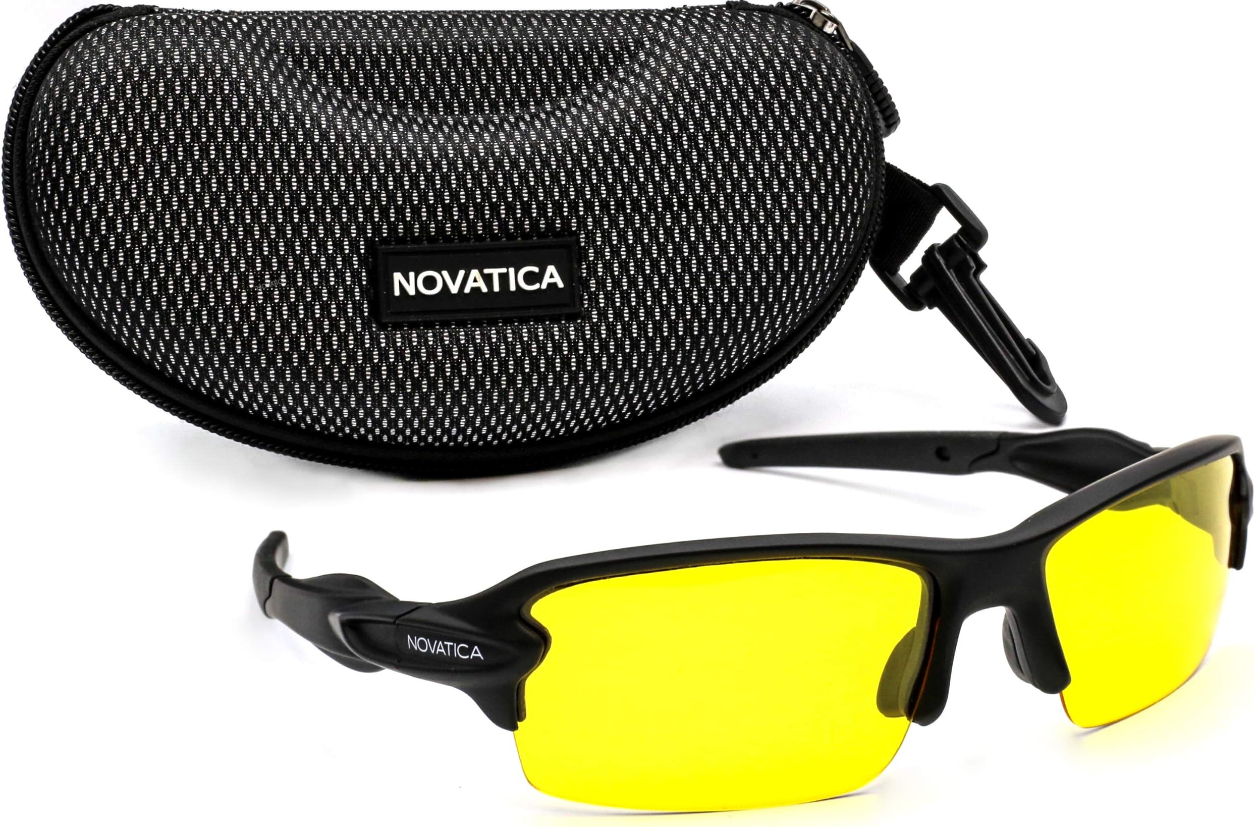 NOVATICA Anti Glare Night Driving Polarized TAC Glasses - HD Vision - UV Protection - Sport Sunglasses - Men & Women - Yellow Lenses - Durable TR 90 Frame Plus Accessories