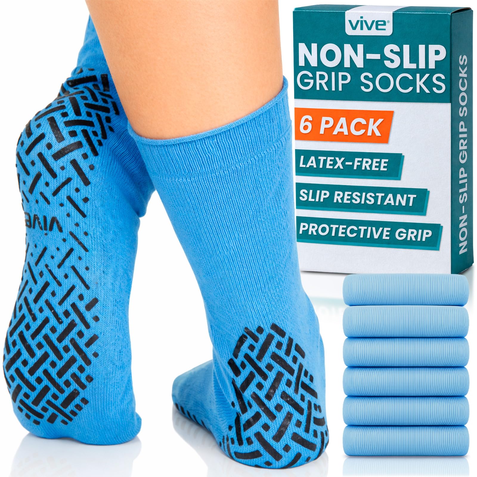 Vive Non Slip Hospital Socks Anti Skid Rubber Grip Yoga For Universal Blue