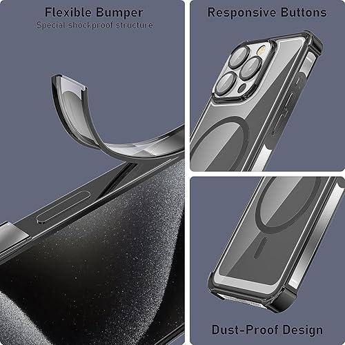 Miniatura 5 de KSWOUS Funda magnética transparente para iPhone 15 Pro Max compatible con MagSafe protección completa de la lente de la cámara chapado de lujo para