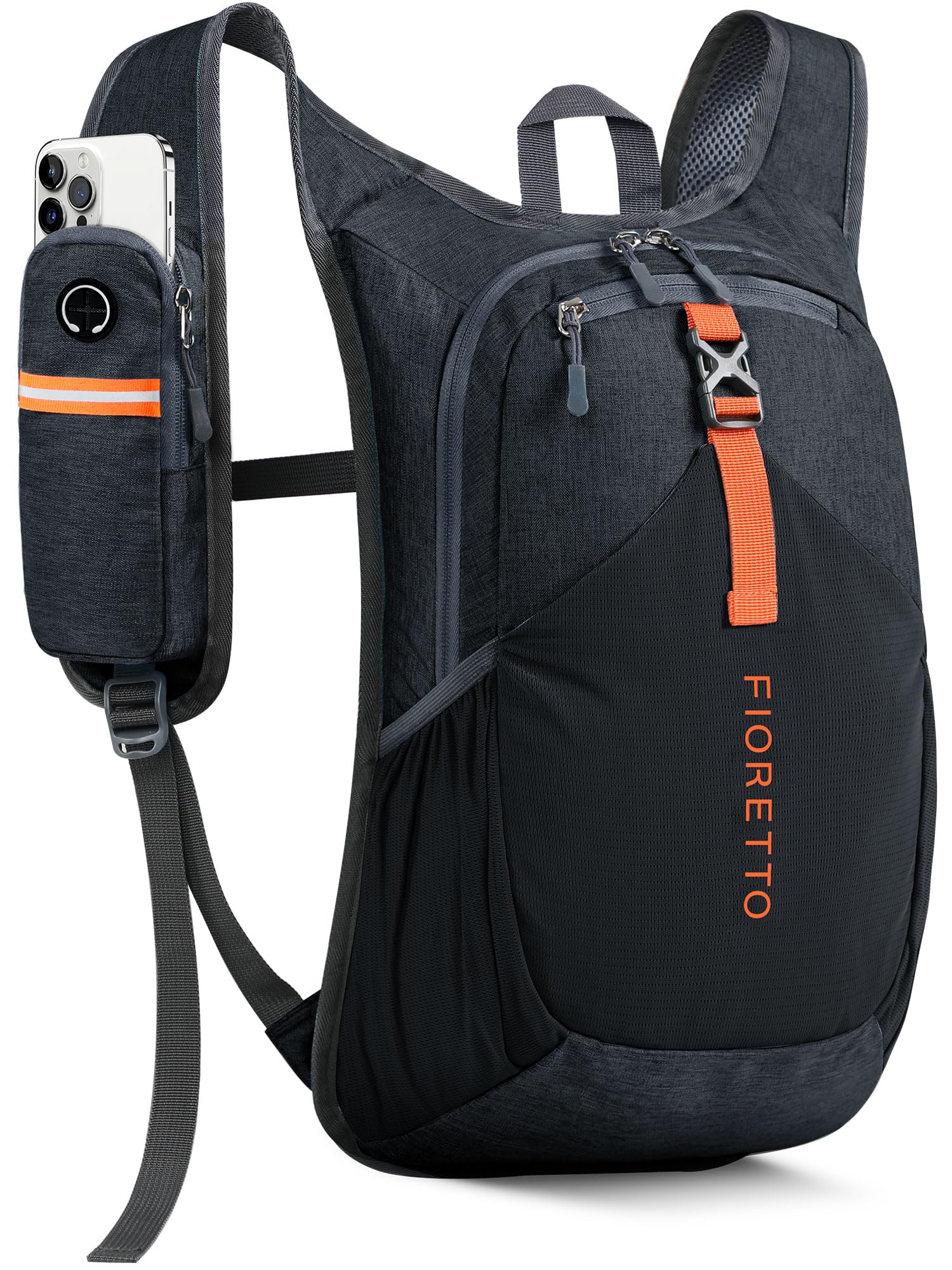 FIORETTO 15L Hiking Backpack for Women Men Mini Packable Backpack Lightweight Small Daypack for Camping Travel Outdoor, Black