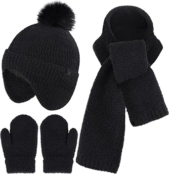 FZ FANTASTIC ZONE Toddler Kids Winter Hats Mittens Gloves Scarf Set Age 0-4