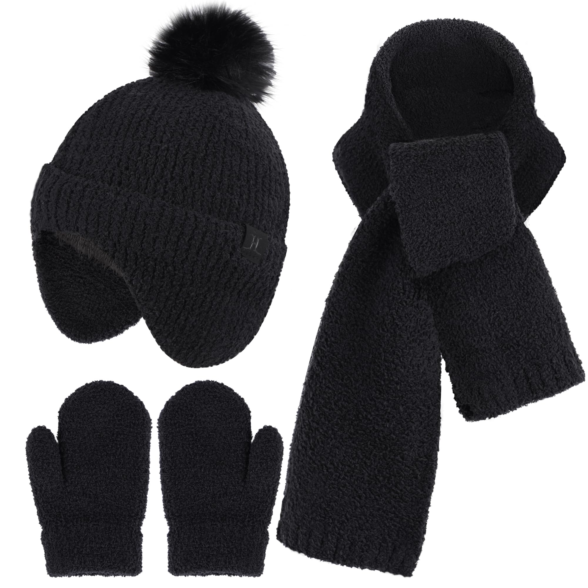 Bequemer Laden Bebe Bambini Inverno Berretto Pompon Guanti Guanto Sciarpa Set con Paraorecchie Caldo Regalo per 0 6 12 18 Mesi 1 2 3 4 Anni Ragazza Ragazzo