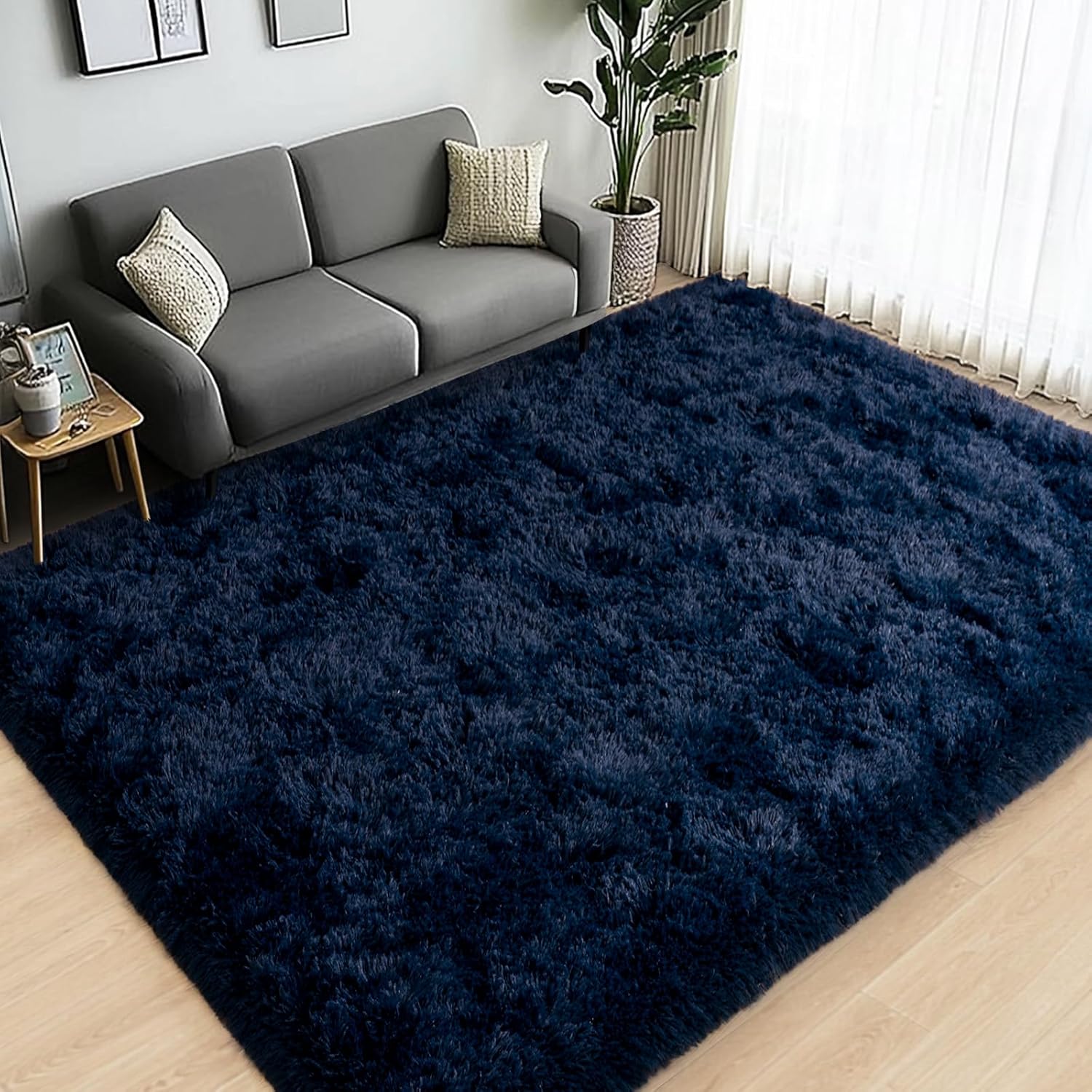 Large Area Rugs for Living Room Bedroom, 5x7 Feet Navy Blue Fluffy Shag Rug, Ultra Soft Shaggy Plush Fuzzy Modern Indoor Throw Floor Carpet for Kids Girls Boys Dorm Nursery Home Decor Aesthetic 5' x 7' (Rectangular) Navy Blue