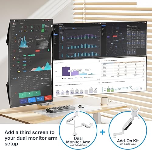 Miniatura 6 de AVLT Kit adicional de brazo para monitor para pantallas de 17 a 57 pulgadas, brazo de resorte de gas resistente con inclinación, bloqueo de
