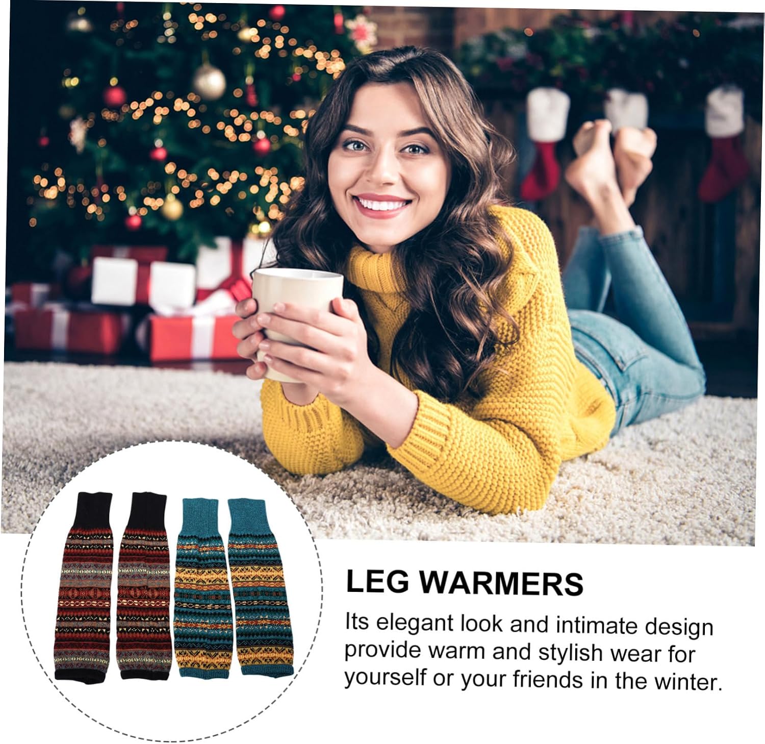 2pairs Women Wool Socks Warm Winter Leg Warmers Leg Covers for Cold Weather