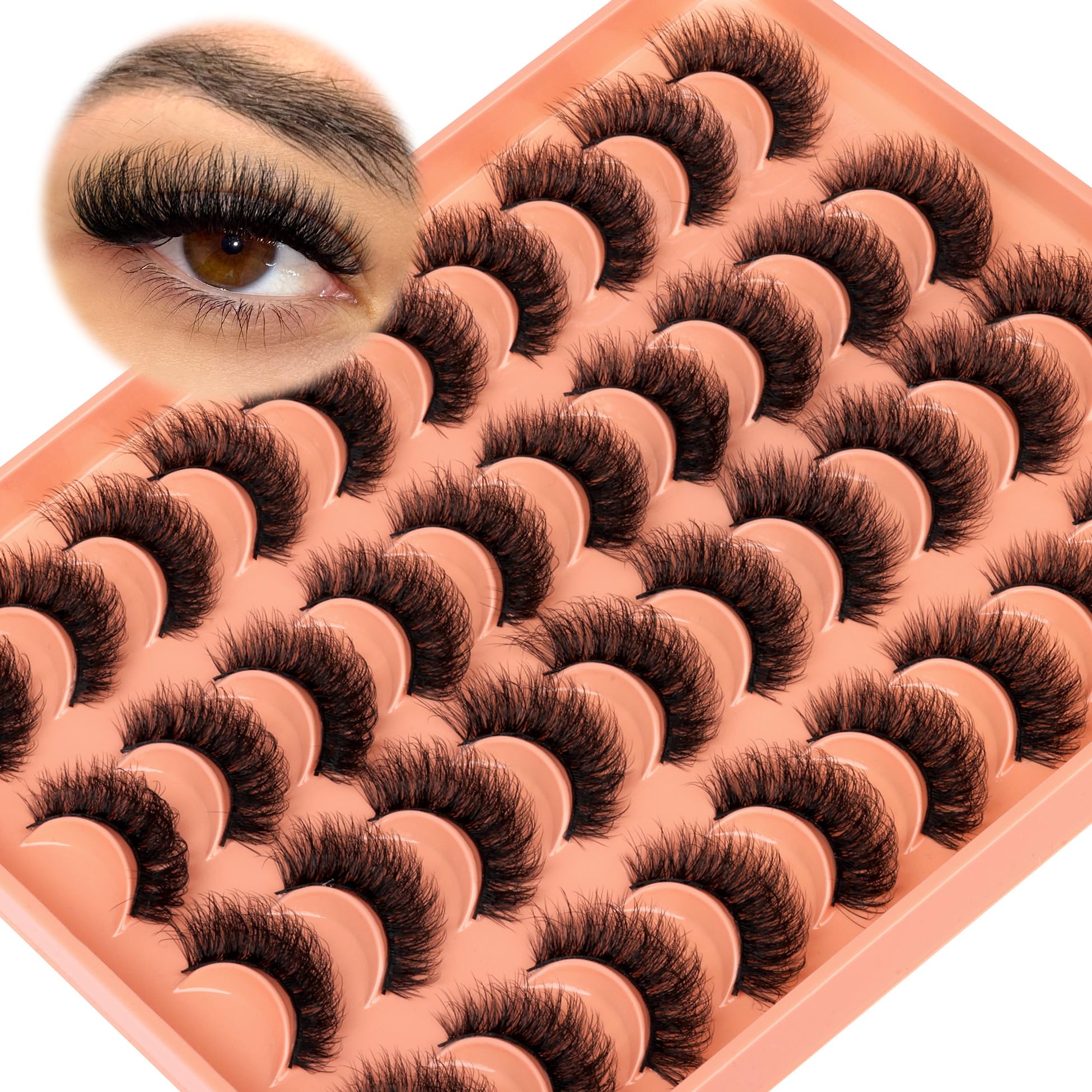 20 works Fluffy False Eyelashes Cat Eye Lashes Strips Natural Look Wispy D Curl Faux Mink Eyelashes Thick Volume Strips Lashes Russian 6D Fake Eyelashes by Zegaine