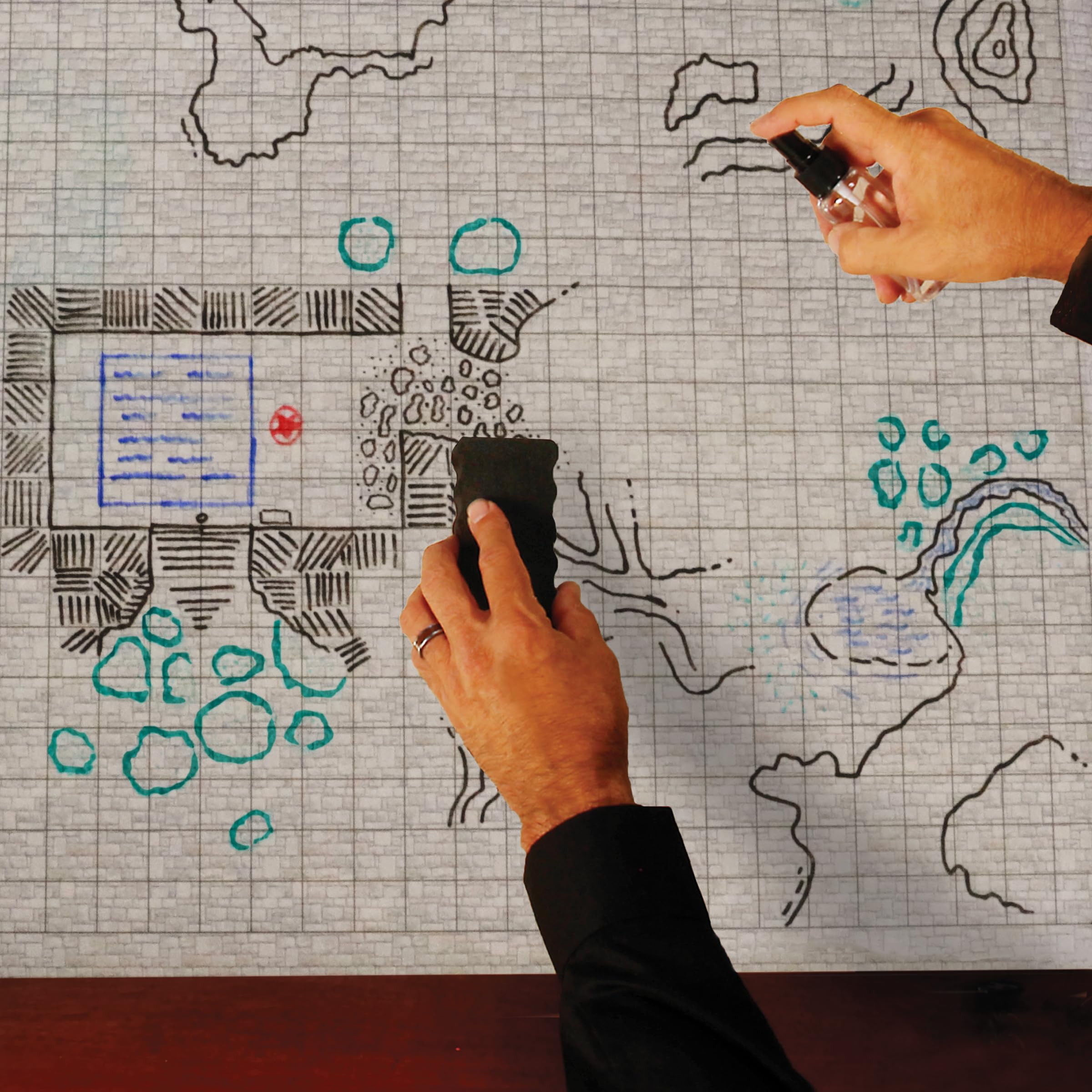 ENHANCE Tappetino RPG a Griglia - Mappa DnD da Tavolo (60.96 x 91.44cm) Tappetino Dry Erase per Giochi di Ruolo, set Completo per Master, Battle mat Cancellabile con Custodia e di Pennarelli (Calcolo)