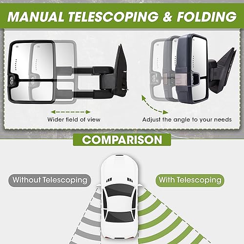 Miniatura 5 de Switchback - Espejos de remolque para Chevy Silverado Suburban Avalanche Tahoe 2007-2014, espejo de remolque GMC Sierra Yukon con luz de señal