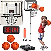 flybakiz Kids Adjustable Basketball Hoop with Scoreboard Timer - Indoor Outdoor Toddler Goal for Backyard Play