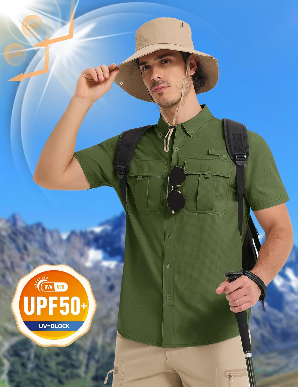 MAGCOMSEN Men's UPF 50+ Fishing Shirts UV Sun Protection Cooling Quick Dry Short Sleeve Shirts for Hiking Safari Camping