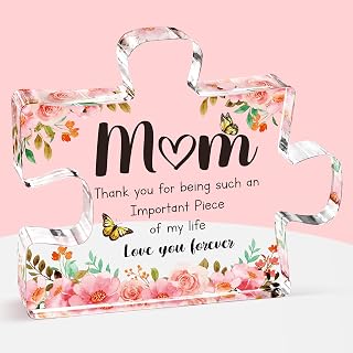 Puzzle Piece Mom Acrylic Plaque - Heartfelt Birthday Gift with Engraved Message
