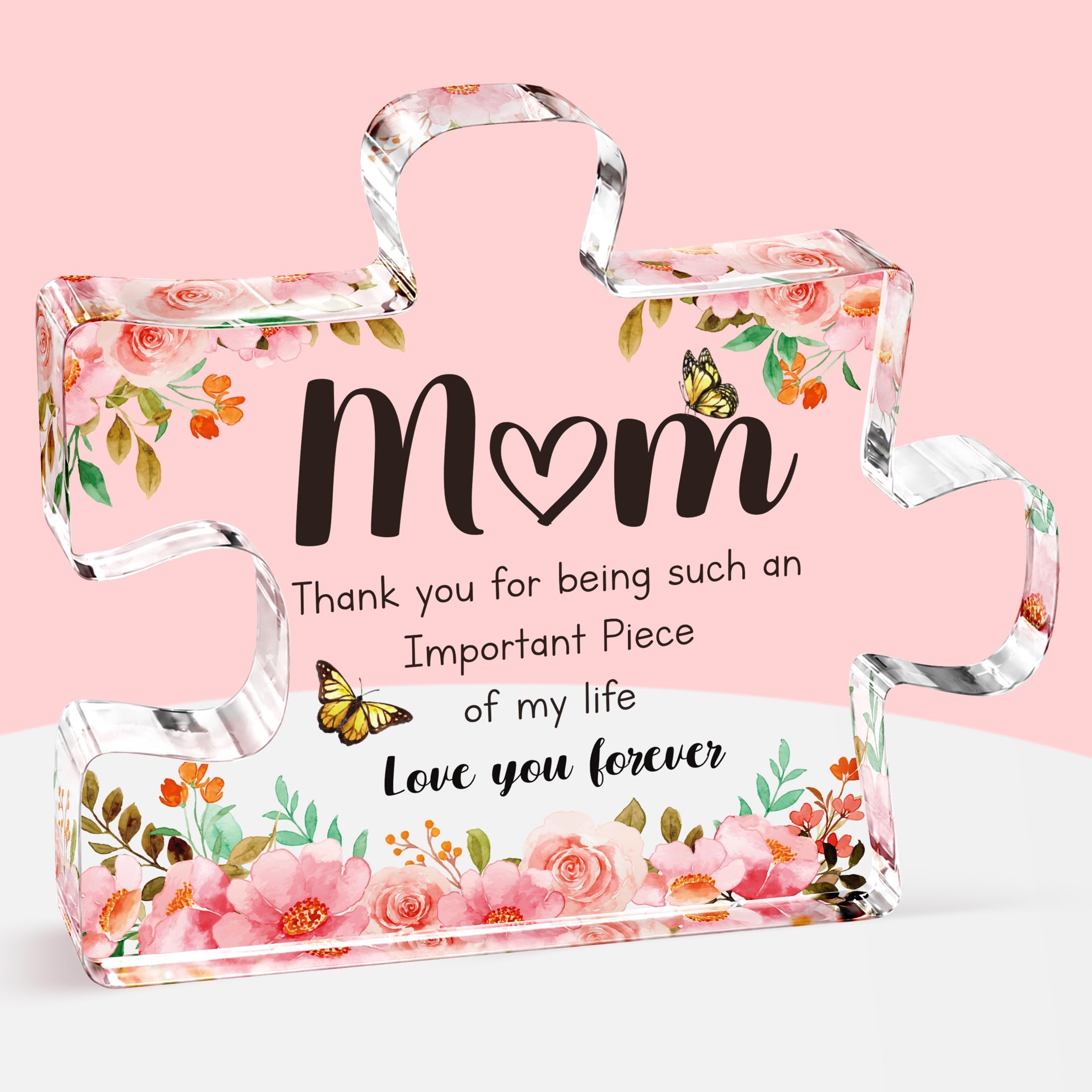 Gifts for Mom, Heartwarming Mom Birthday Gifts from Daughter Son | Meaningful Acrylic Puzzle Piece Decor, Christmas Birthday Gifts for Mom, Thoughtful Keepsake Plaque for Home Office Desk