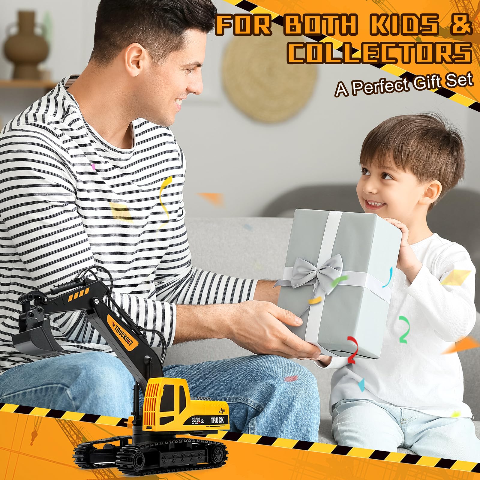 2,4 GHz Excavadora Teledirigido,1:24 Excavadora Juguete Teledirigido,Excavadora Control Remoto,Grua Teledirigi-da,Gruas de Juguete,con Luces y Música,Juguet Construcción Regalo Cumpleaños (C)