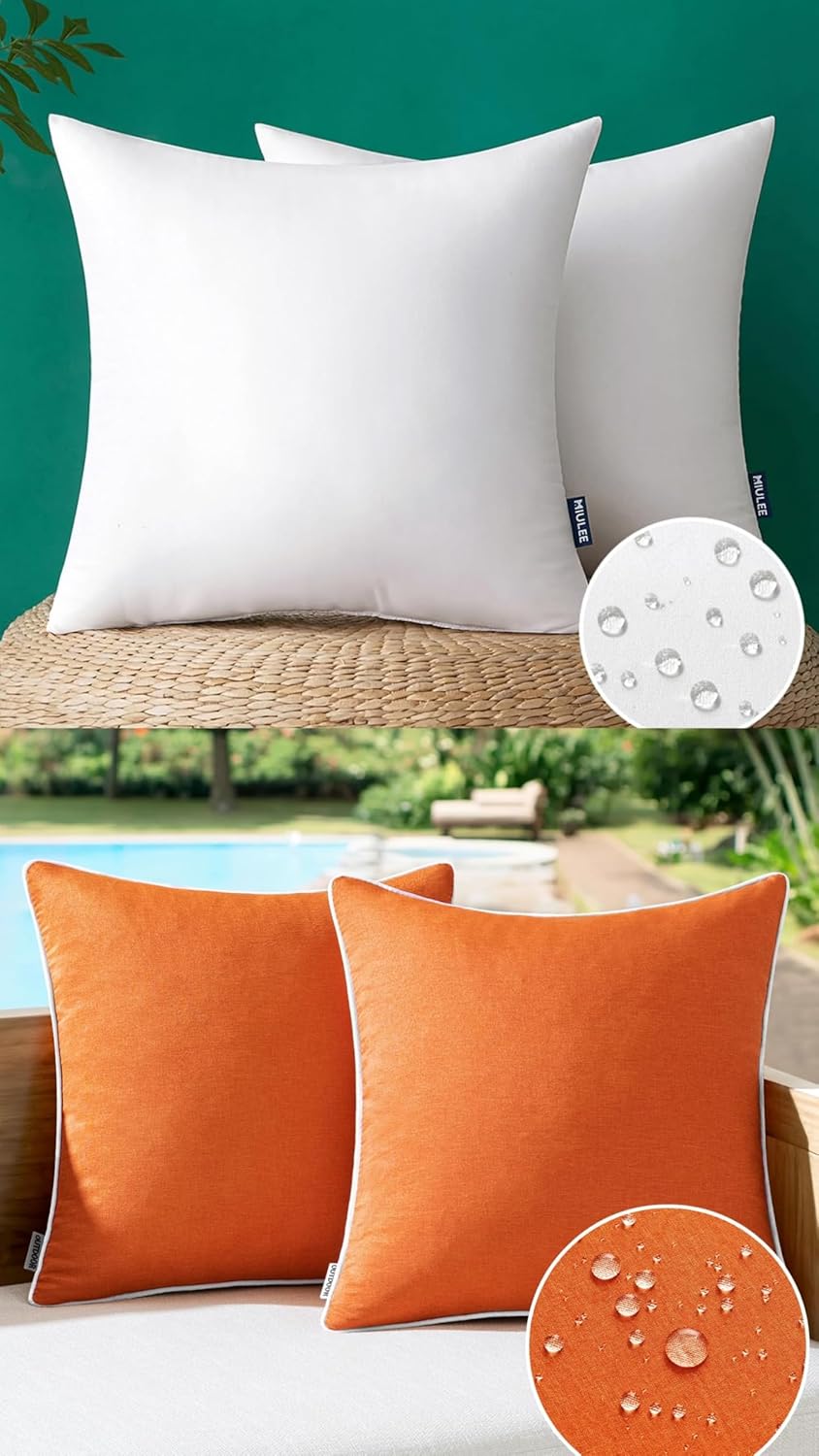 MIULEE Pack of 2 18x18 Inch Outdoor Pillow Inserts Waterproof Decorative Throw Pillow Insert Pack of 2 Outdoor Waterproof Throw Pillow Covers Decorative Farmhouse Linen Pillow Covers