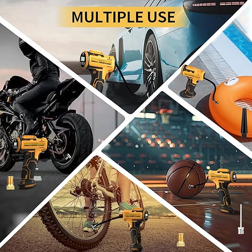 Miniatura 5 de Inflador de neumáticos, compresor de aire portátil, bomba de aire de mano inalámbrica con medidor digital de presión de neumáticosluz LED, bomba de