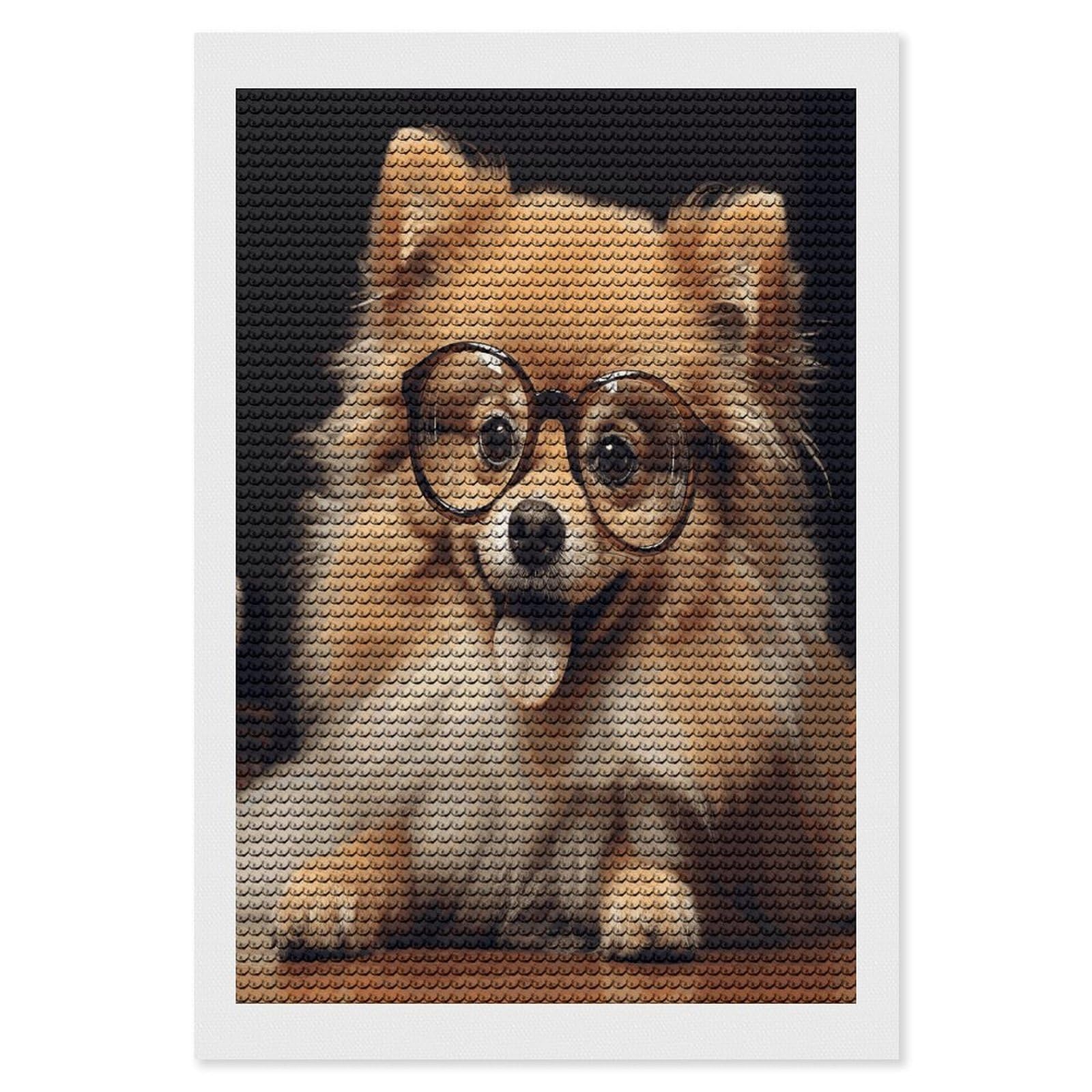 FekiLoot Pomeranian Dog Wearing Glasses Diamond Art Kits for Adults Diamond Painting Kits for Beginners DIY Diamond Art Kits Round Full Drill Diamond Dot Gem Painting for Home Wall Decor Gift 8"x12"