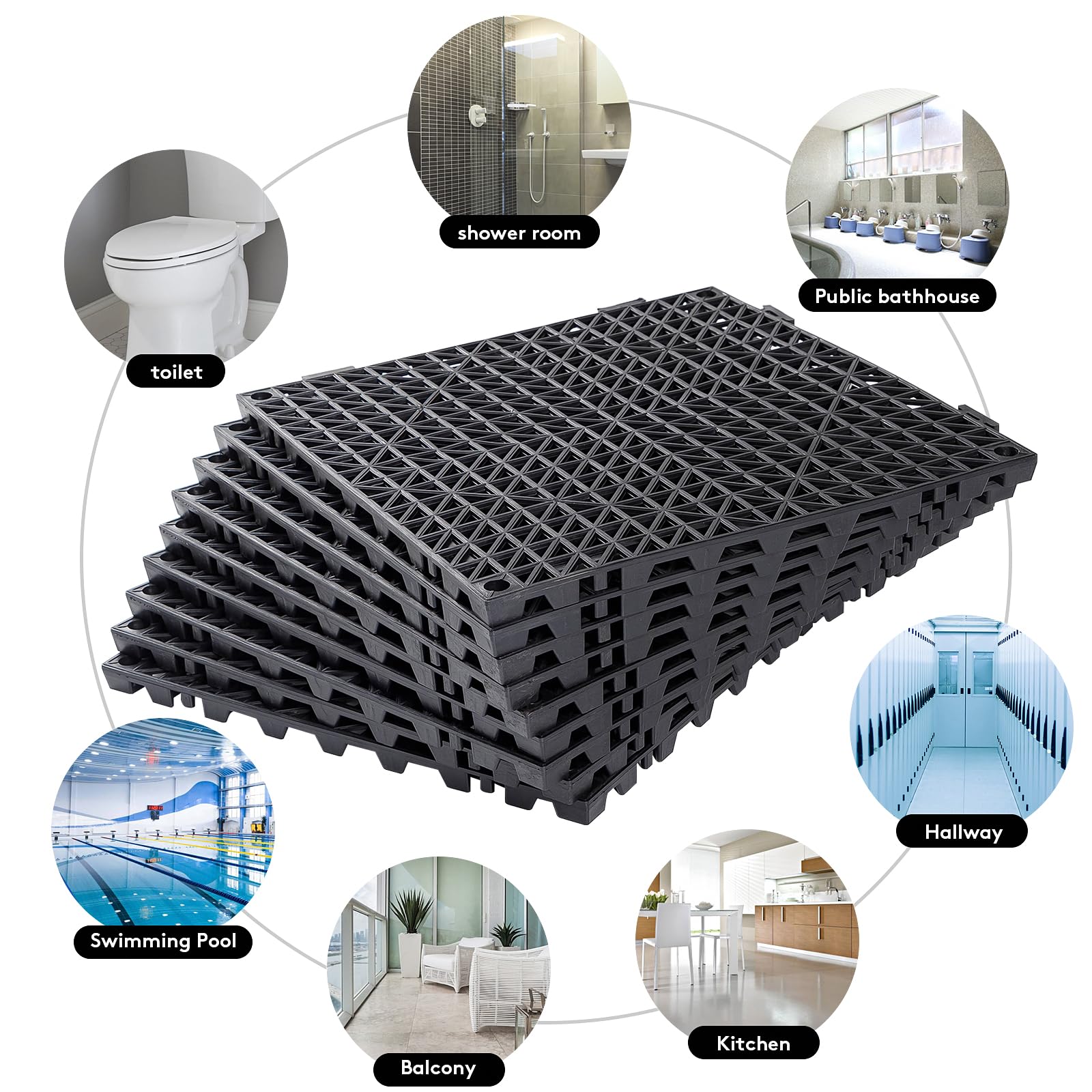 12 Pack Interlocking Flooring Mats with Holes, 12” x 12” Rubber