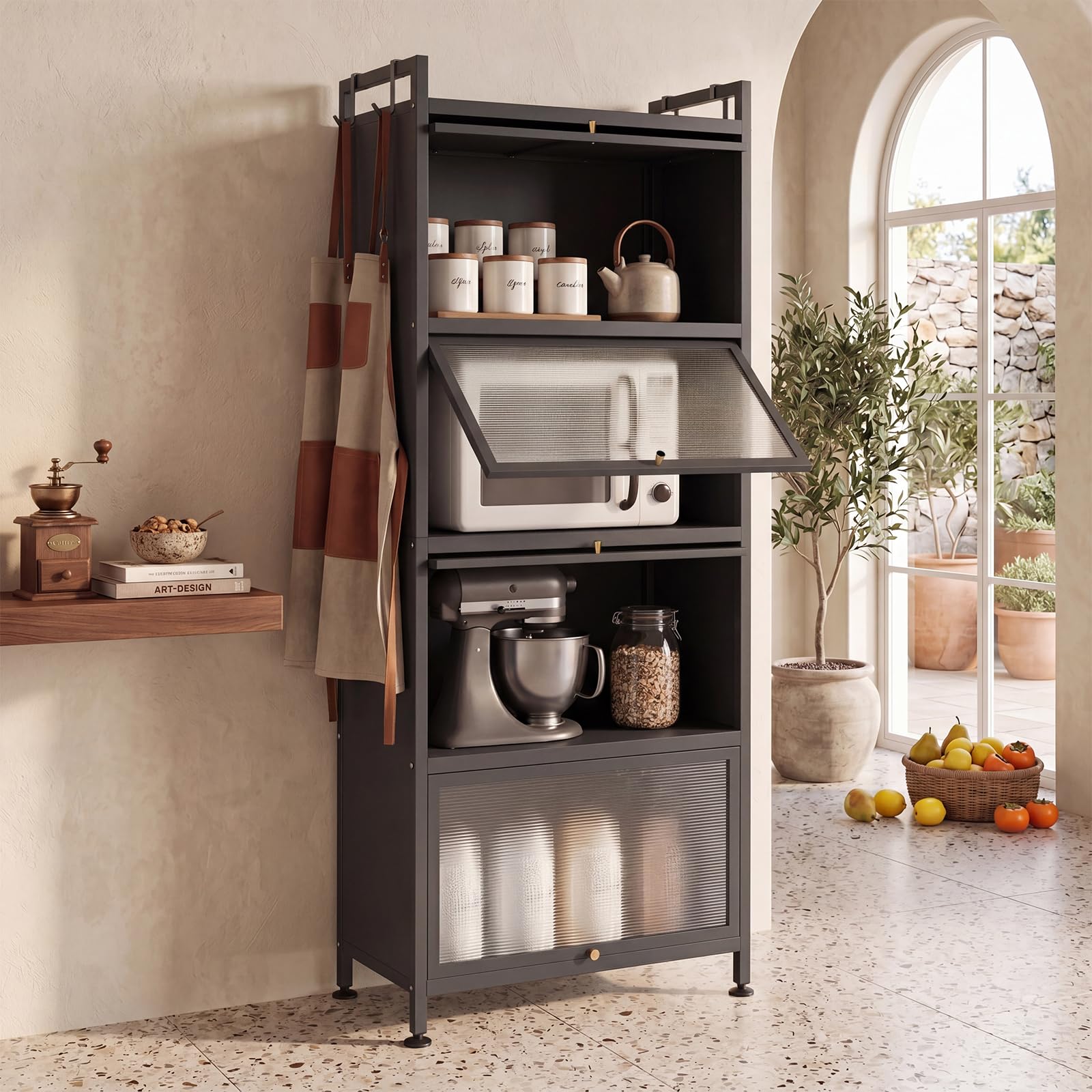 SOARS Mobile Cucina Dispensa a 5 Livelli, 60 X 32 X 153 CM (Nero)