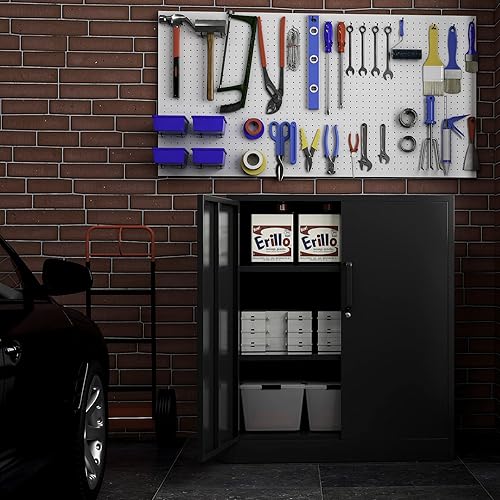 Miniatura 63 de Armario de almacenamiento de metal con ruedas, armario de almacenamiento con cerradura de 73 pulgadas con 2 estantes ajustables y 1 cajón para Negro