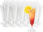 MATANA 50 Premium Plastic Champagne Flutes, Gold Glitter 5oz - Reusable Champagne Glasses, Cocktail Glasses, Mimosa Glasses for Cocktails, Dessert, Wine - Toasting Glasses for Parties, Weddings