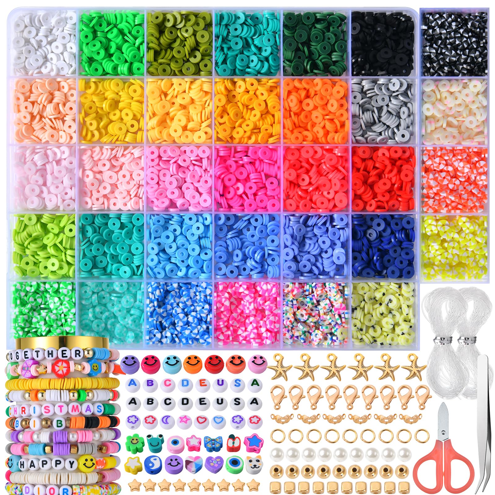 WHEELIO 8500 PCS Clay Beads - 34 Colors Bracelet Making Kit, Friendship Bracelet Making Kit Colorful Beads for Jewellery Making and Crafts Gifts for Teen Girls