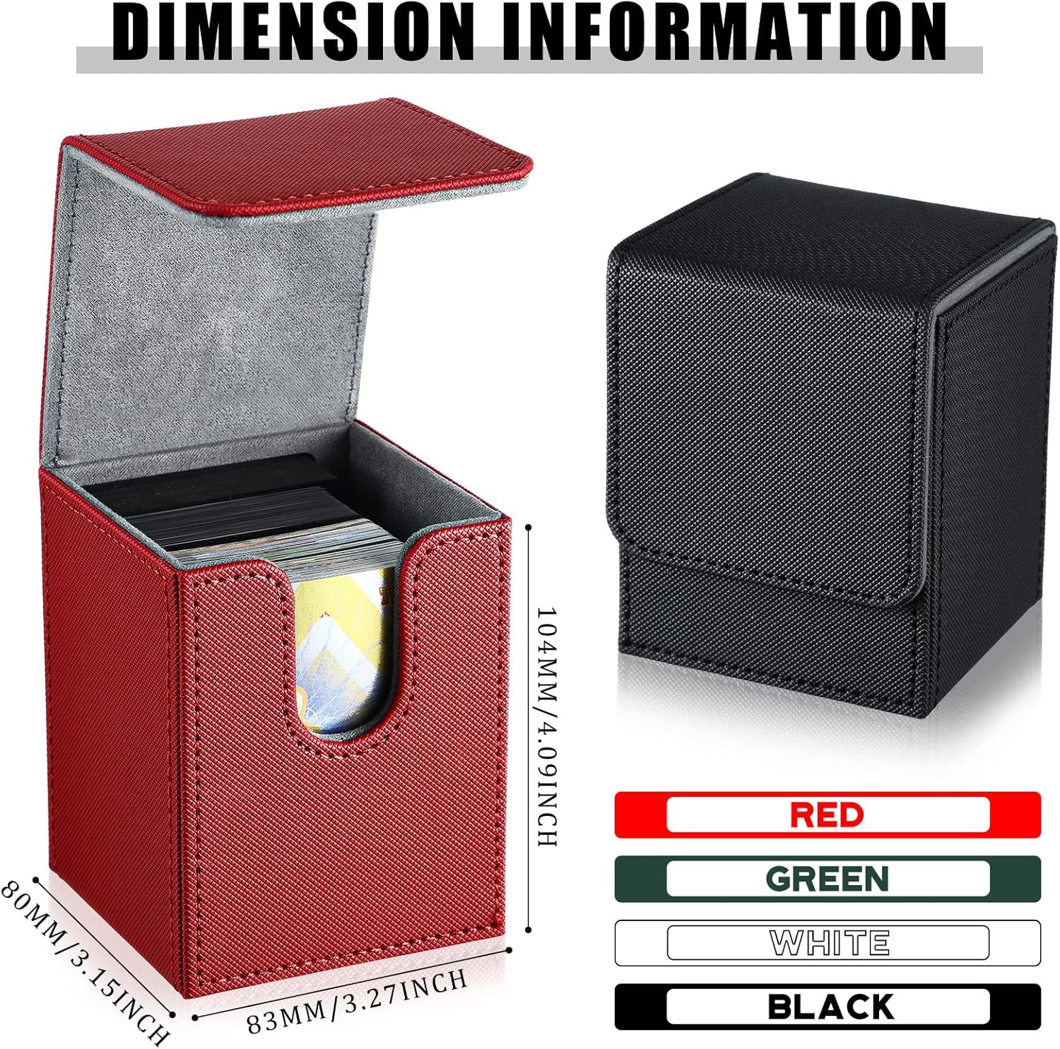Yookeer 4 Pieces Leather Deck Card Boxes Cards Deck Game Box for Collectible Playing Card Box Compatible with MTG Commander(Black, White, Red, Green,Vertical)