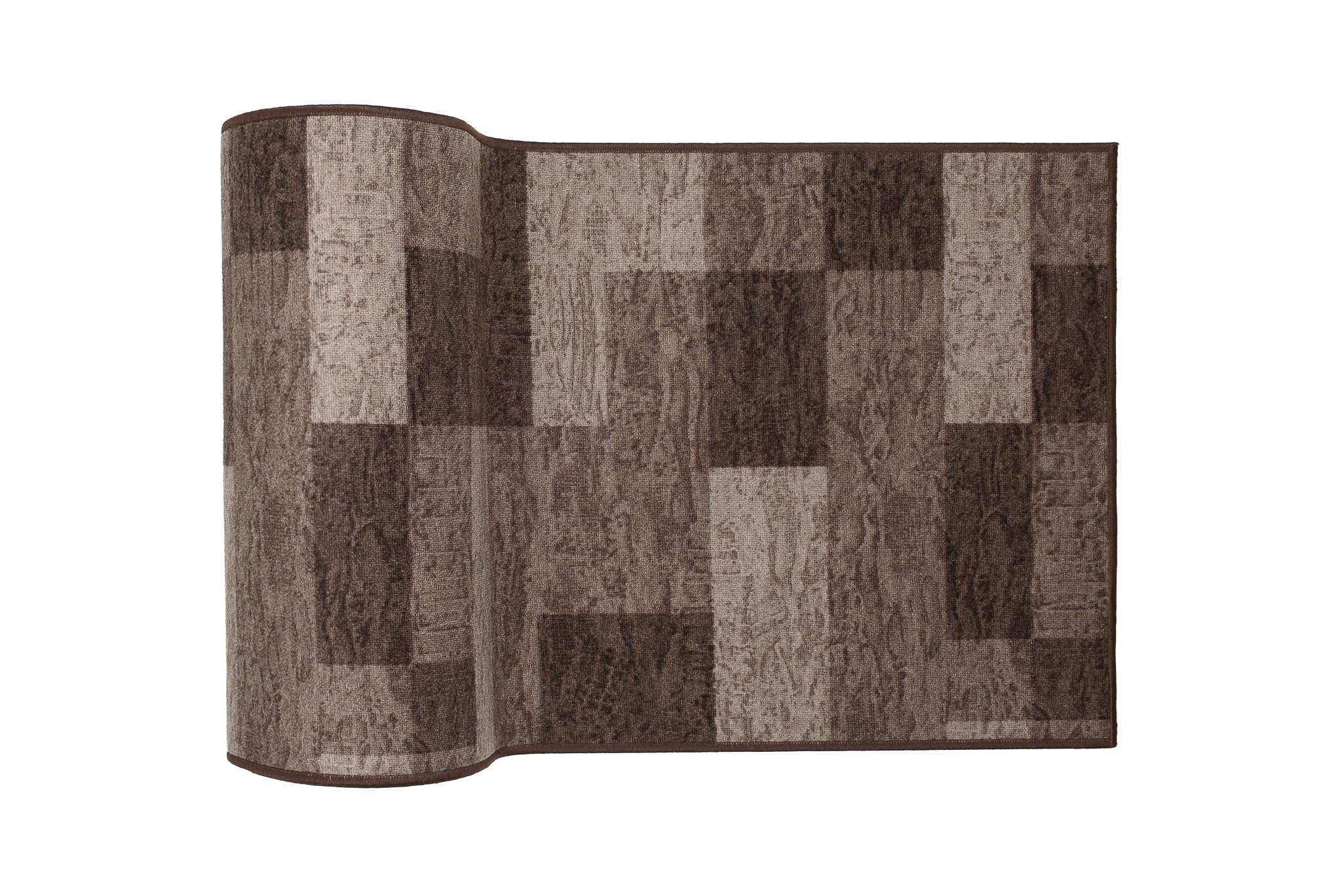 TAPISO Anti Rutsch Teppich Läufer rutschfest Brücke Meterware Modern Dunkelbraun Braun Viereck Geometrisch Design Flur Küche Wohnzimmer Diele 120 x 300 cm