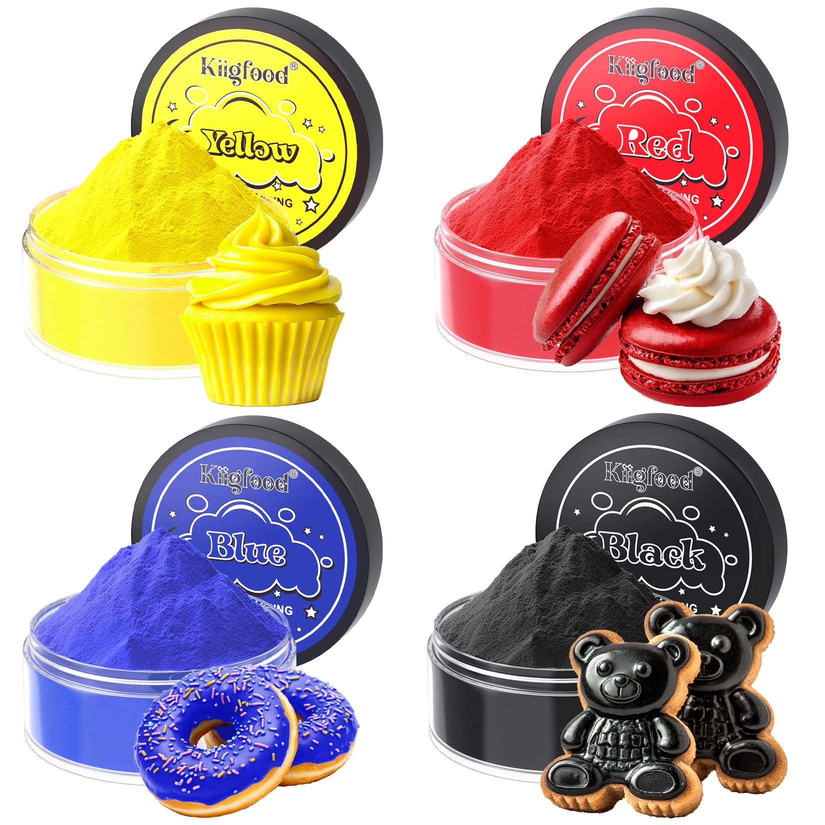 Food Coloring Powder - Kiigfood 4 Colors Vivid Powdered Edible Food Coloring, Upgraded Food Grade Food Dye Powder for Baking, Cookies, Icing, Cake Decorating, Slime Making - 5g/Bottles