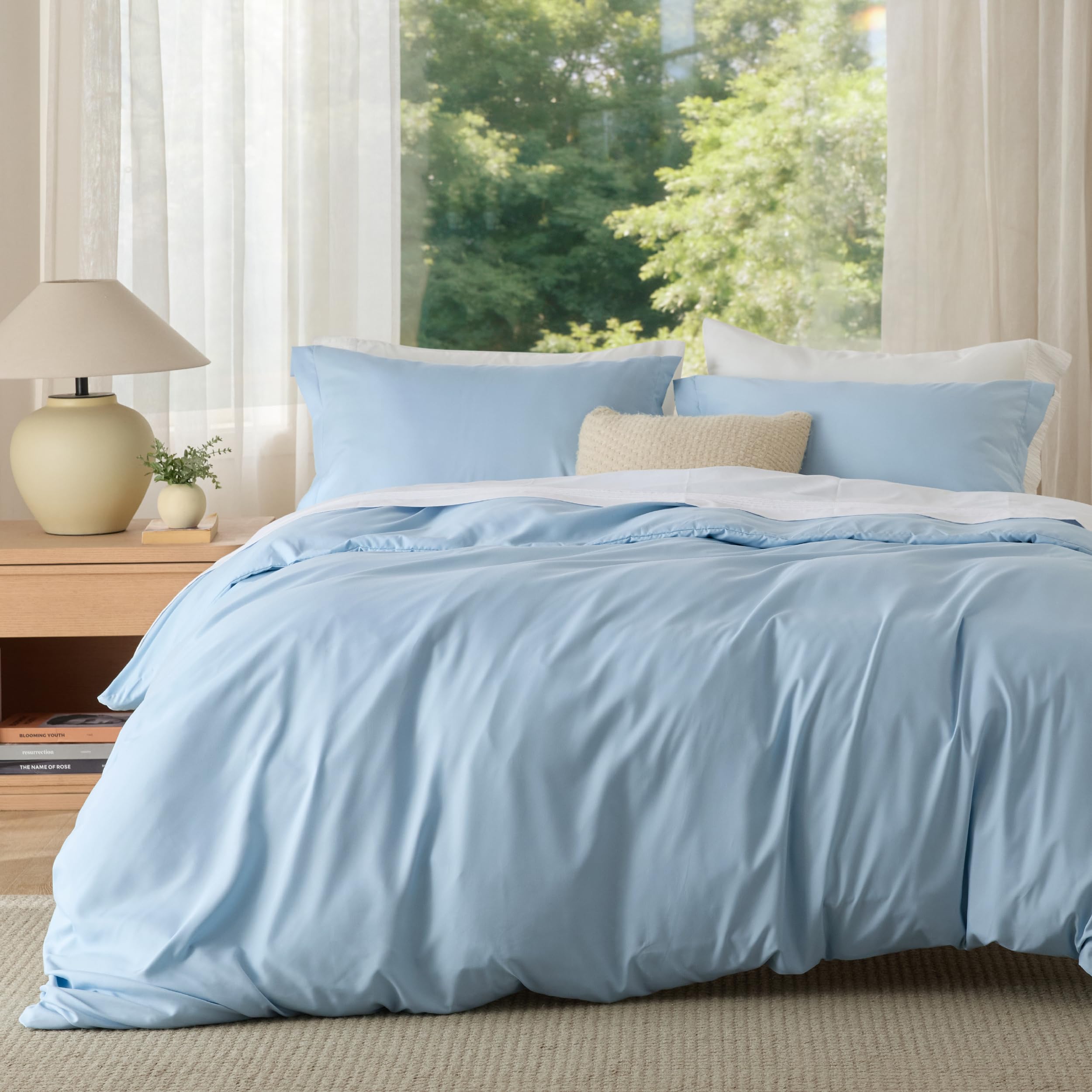 Bedsure Duvet Cover Queen Size, 3Pcs Double Brushed Bedding Set, Baby Blue
