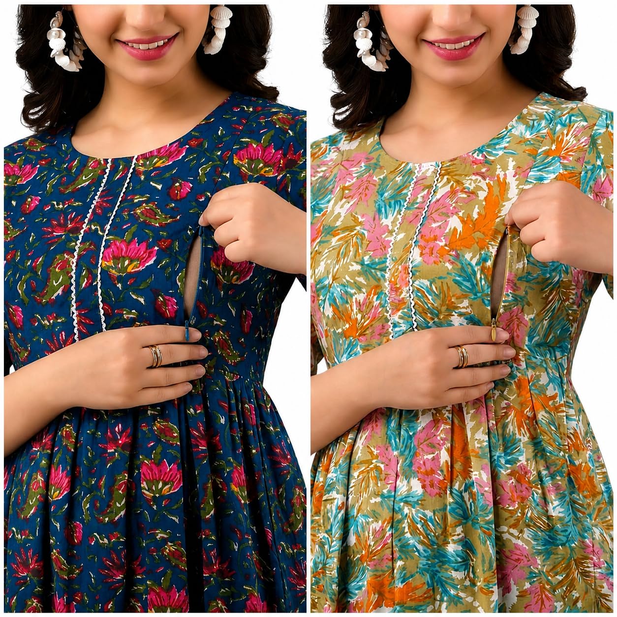 dream global Women's Floral Print Maternity Anarkali Gown | Feeding Kurti for Women, Pack of 2-picture-18