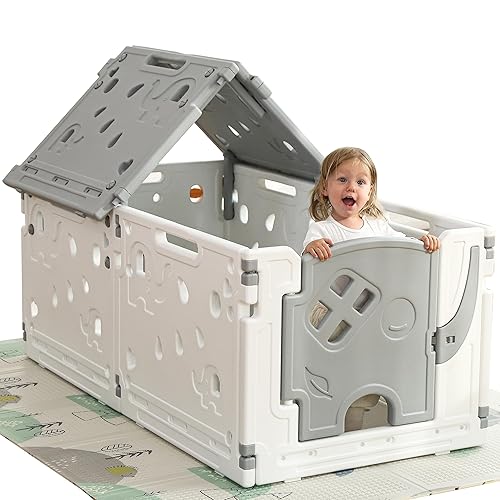 Corralito para bebés, centro de actividades para niños, patio de juegos seguro, hogar, interior y exterior, nuevo bolígrafo (multicolor) (blanco)