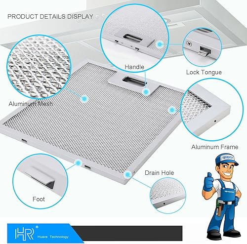 Miniatura 7 de Filtro de repuesto para campana extractora de 9 x 10.25 pulgadas (9.055 x 10.236 in), filtro de ventilación de malla de aluminio de 4 capas, filtro