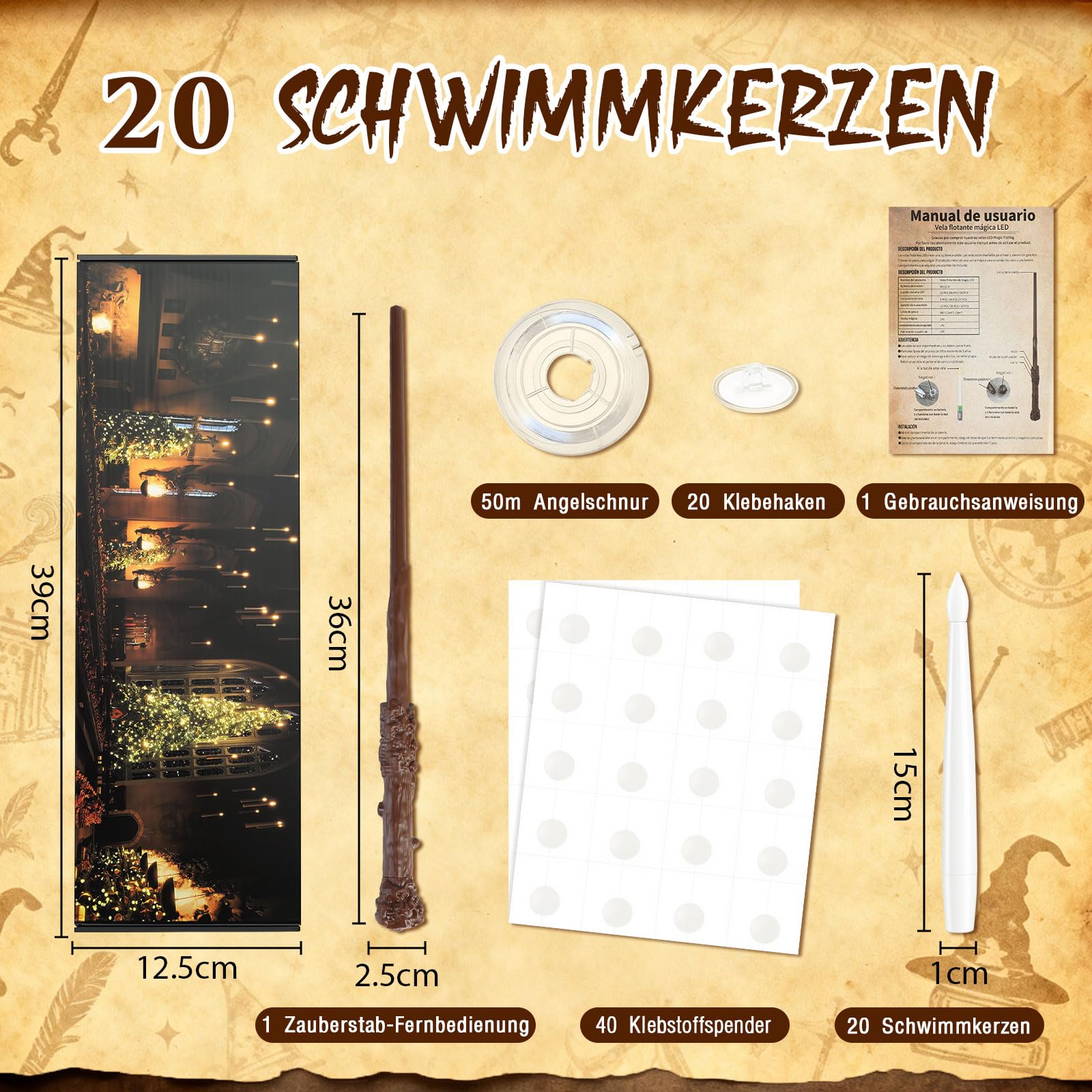 ERWEY Schwebende Kerzen 20 Stück, Flammenlose Kerzen mit Zauberstab, Hängende Fliegende Kerzen Floating Candles Geschenke für Party Hochzeit Weihnachten Dekoration
