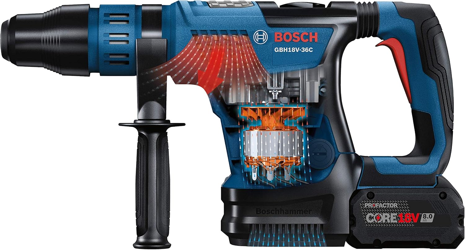 Bosch GBH18V-36CK24-RT 18V PROFACTOR Brushless Lithium-Ion 1-9/16 in. Cordless SDS-max Rotary Hammer Kit with BiTurbo Technology (8 Ah) (Renewed)