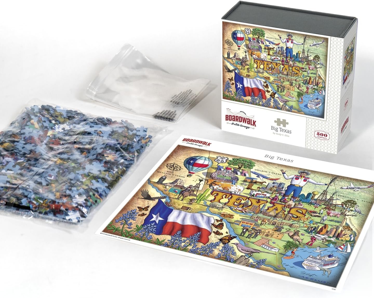 Boardwalk Puzzles Big Texas, 500 Piece Jigsaw Puzzle for Adults, Made in USA