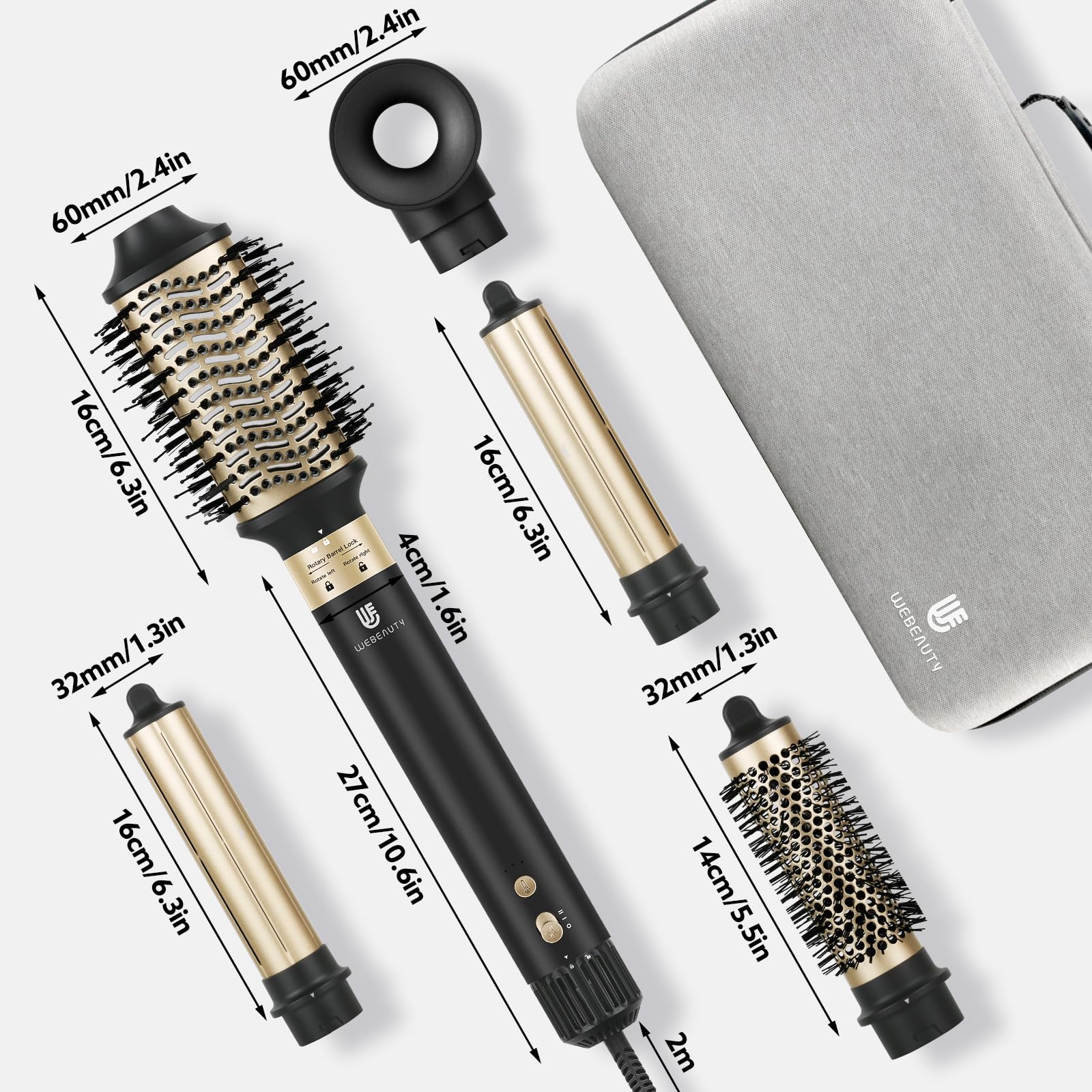 webeauty 6 in 1 Airstyler, Hochgeschwindigkeit Föhn mit Föhnbürste-Schwarz | 110,000U/Min,30M/S, Föhn mit Föhnbürste, Rundföhnbürste, Air Lockenstäbe, 500 Millionen Negative Ionen Hairstyler