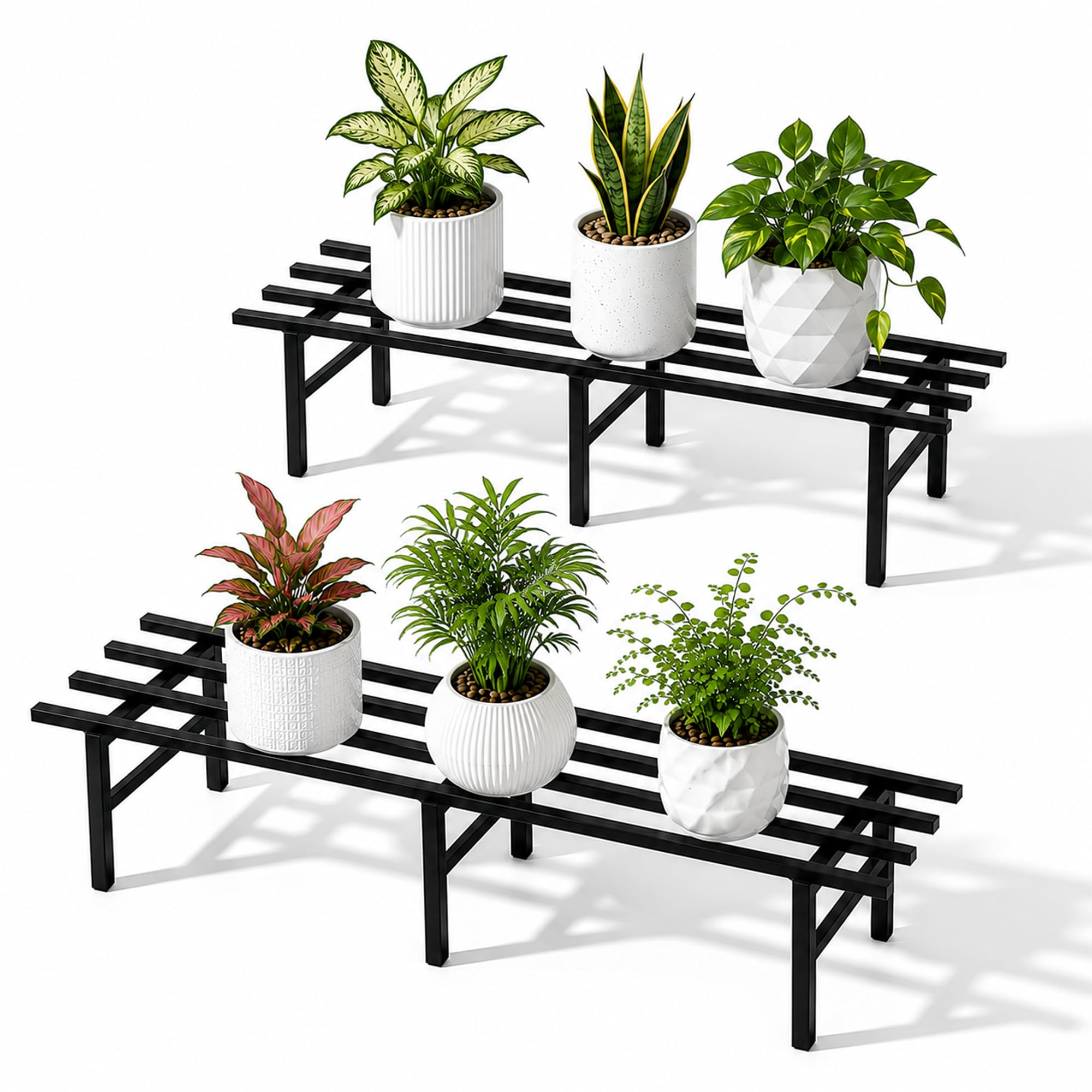 Heavy-Duty Horizontal Metal Plant Stand (Set of 2) – 76x24x19 cm | Rust-Resistant Matte Powder-Coated Pot Stand | Load Capacity Upto 250 kg | Perfect for Balcony, Living Room, Garden & Outdoor-image-6