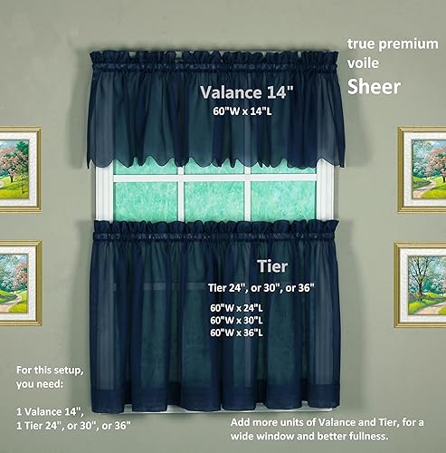 Miniatura 3 de Today's Curtain Emelia Original Cenefa de gasa de 14 pulgadas, azul marino, 60 pulgadas de ancho x 14 pulgadas de largo