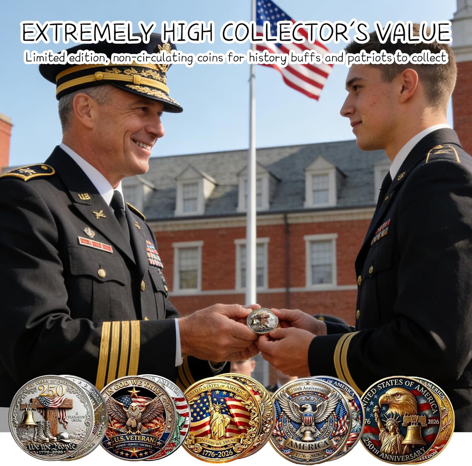 USA 250th Anniversary Challenge Coins Commemorative Coin, American Eagle Patriotic Design, America Merchandise 250 Collectible 250 Anniversary Coin (SS)