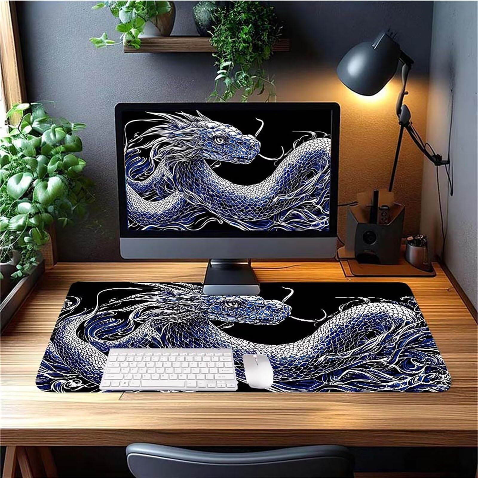 Alfombrilla Ratón Negro Serpiente Alfombrilla Ratón XXL 1400x600x3mm Mouse Pad Resiste Salpicaduras, Extendida de Gran Tamaño con Bordes Cosidos, Mejora la Precisión y la Velocidad, Duradera y-203