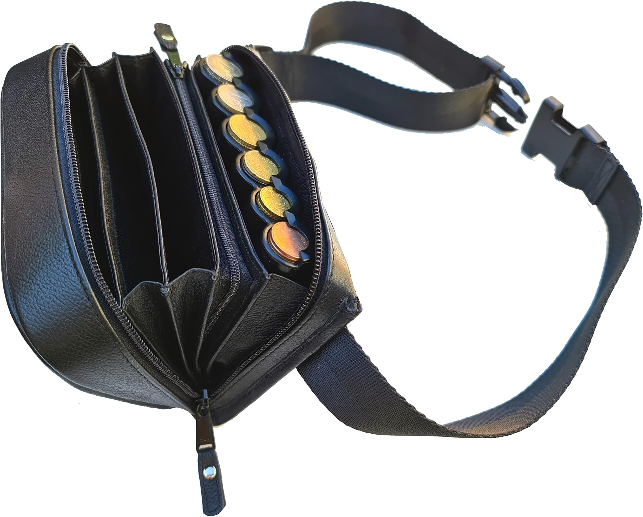 Waiters Genuine Leather Zipper Waist Bag with 6 Compartment Coin Dispenser Ideal for Waiters, Waitresses, Bars, Pubs, Breweries, Pubs, Restaurants, Market Vendors